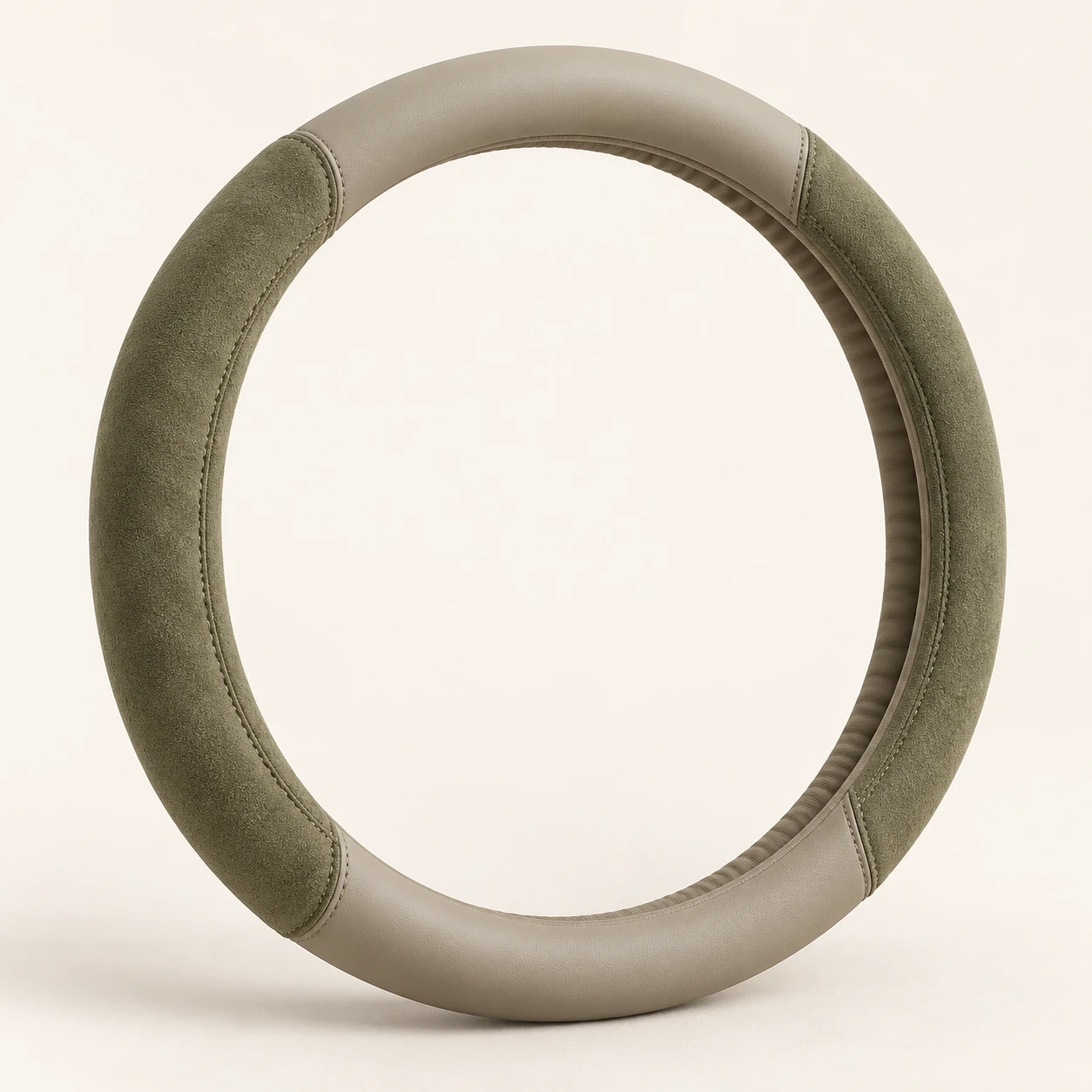 Olive Suede Touch steering wheel cover in Muted olive / oatmeal