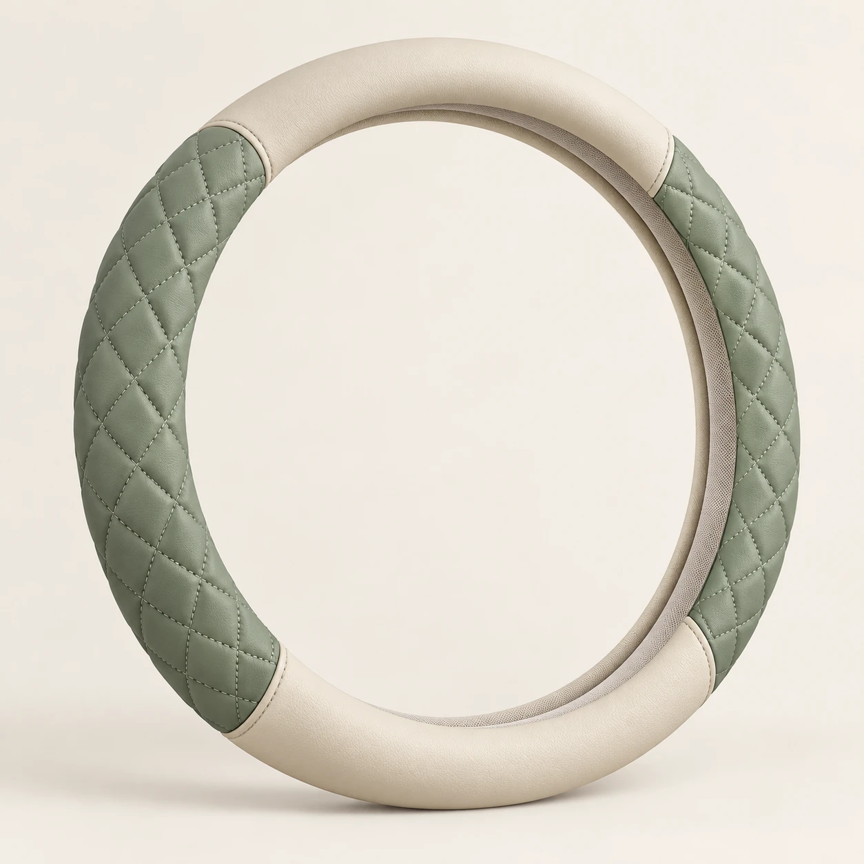 Sage Quilted Arc steering wheel cover in Sage / cream