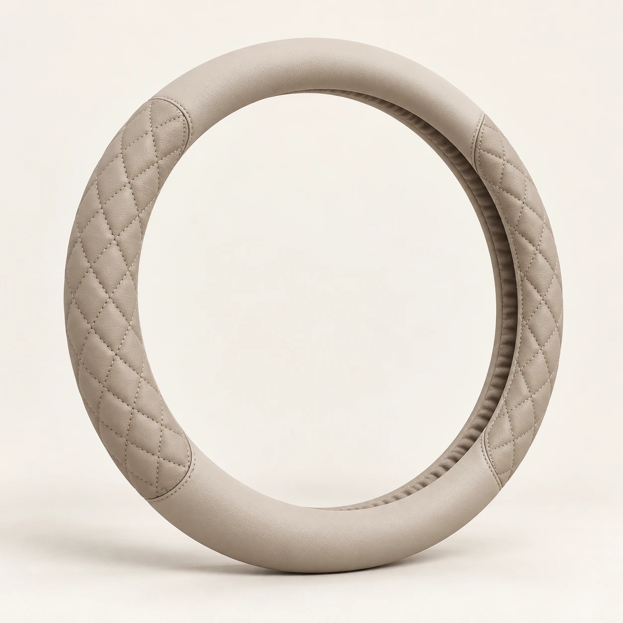 Taupe Quilted Arc steering wheel cover in Taupe / oatmeal